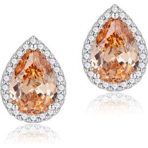 Champagne Teardrop Halo Stud Earrings Cubic Zirconia Simulated Diamond Jewelry